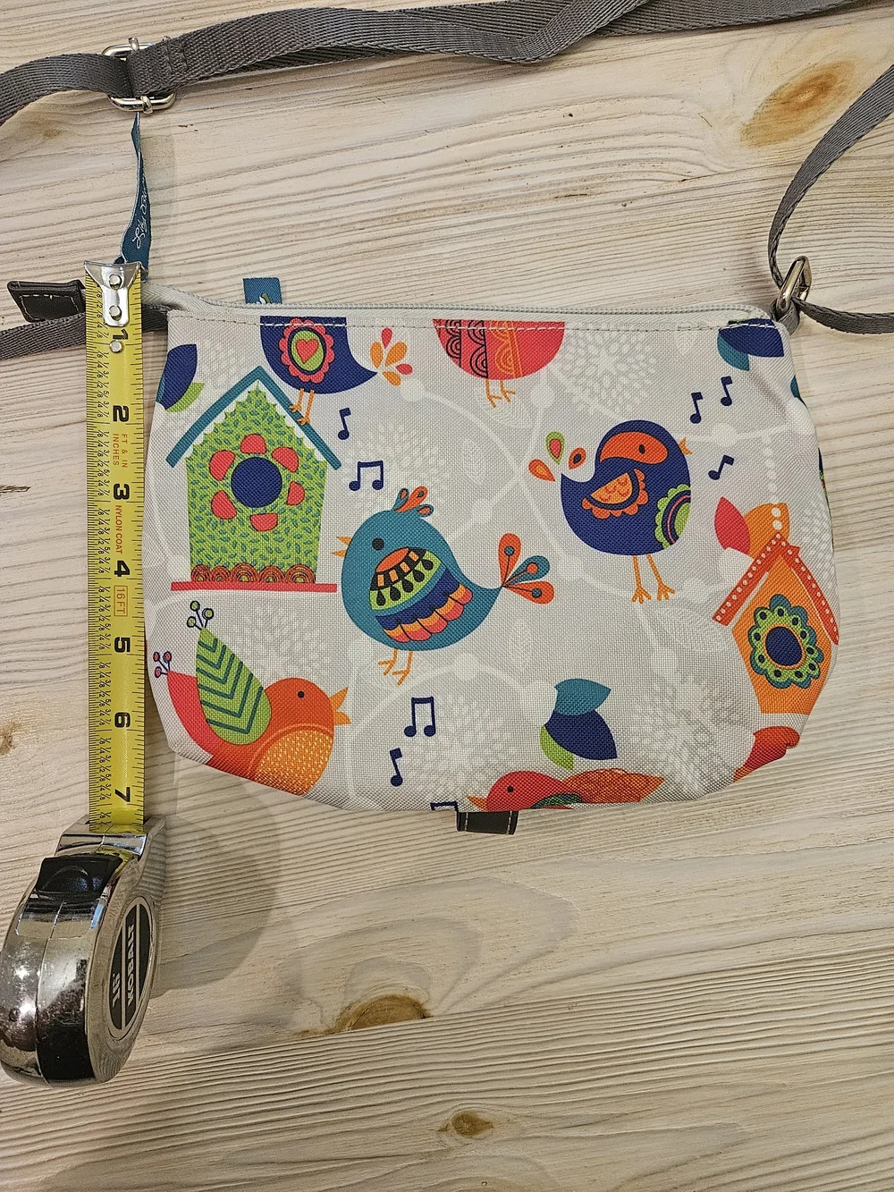 Lily Bloom Multicolor Bird Print Crossbody with Gray Strap